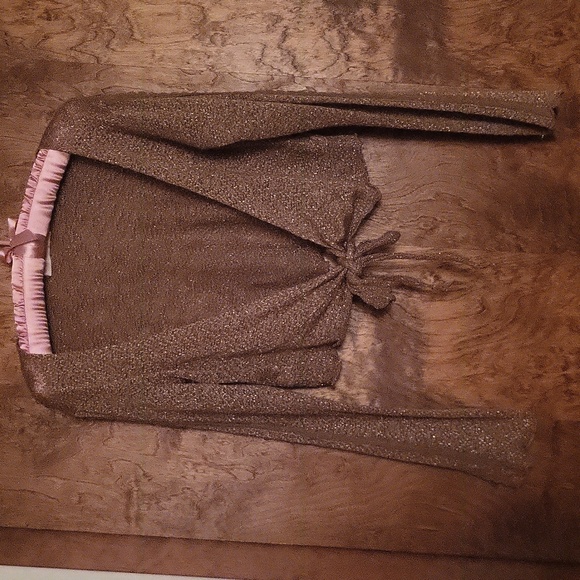 Great For Holidays 2 Piece Tie Cardigan w/Rabbit Fur Trim Camisole Top Medium - Picture 14 of 16